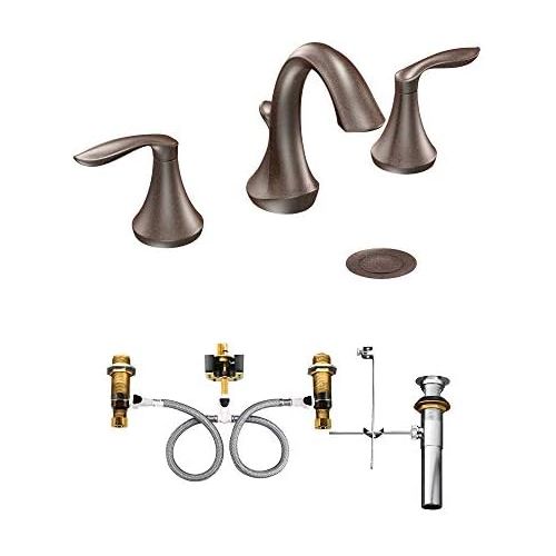  Moen Eva Two-Handle High-Arc Bathroom Faucet Bundle (Oil Rubbed Bronze) complete with Moen 9000 Widespread Lavatory Rough-In Valve with Drain Assembly