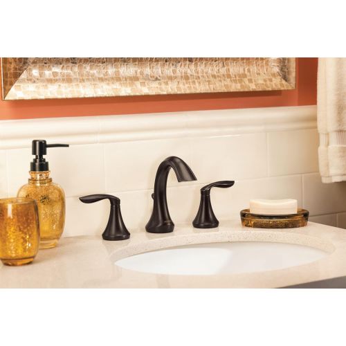  Moen Eva Two-Handle High-Arc Bathroom Faucet Bundle (Oil Rubbed Bronze) complete with Moen 9000 Widespread Lavatory Rough-In Valve with Drain Assembly