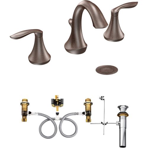  Moen Eva Two-Handle High-Arc Bathroom Faucet Bundle (Oil Rubbed Bronze) complete with Moen 9000 Widespread Lavatory Rough-In Valve with Drain Assembly