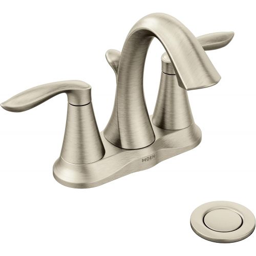  Moen 6410BN Eva Two-Handle Centerset Bathroom Faucet with Drain Assembly, Brushed Nickel