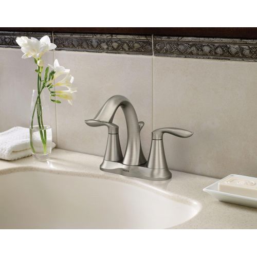  Moen 6410BN Eva Two-Handle Centerset Bathroom Faucet with Drain Assembly, Brushed Nickel