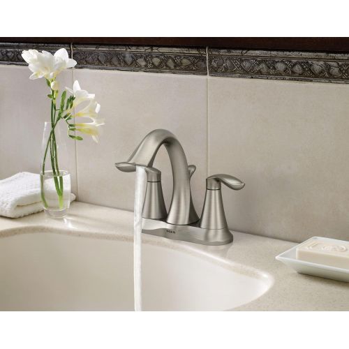  Moen 6410BN Eva Two-Handle Centerset Bathroom Faucet with Drain Assembly, Brushed Nickel