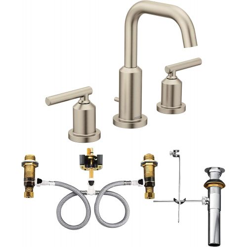  Moen T6142BN-9000 Gibson Two-Handle Widespread Bathroom Faucet with Valve, Brushed Nickel