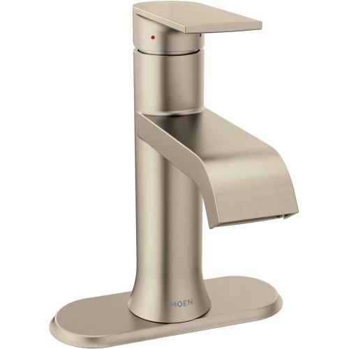  Moen 6702BN Genta One-Handle Single Hole Modern Bathroom Sink Faucet with Optional Deckplate, Brushed Nickel