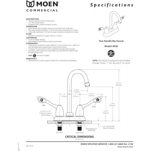  Moen 8938 Commercial M-Bition Bar/Pantry Faucet 1.5 gpm, Chrome