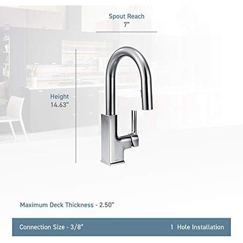  Moen S62308 STO One-Handle High Arc Pulldown Bar Faucet Featuring Reflex, Chrome