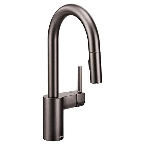  Moen 5965BLS Align One-Handle Pulldown Modern Bar Faucet with Power Clean featuring Reflex, Black Stainless