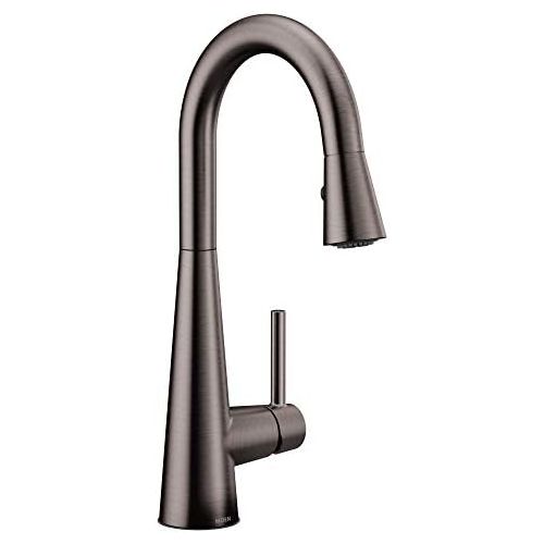  Moen 7664BLS Sleek One-Handle High Arc Pulldown Bar Faucet, Black Stainless