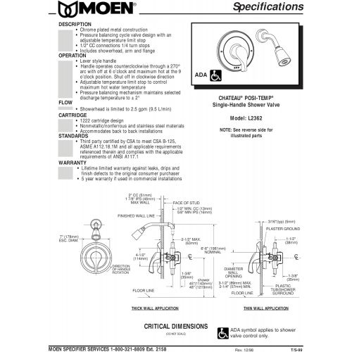  Moen L2362 Chateau Single Handle Posi-Temp Valve And Shower Trim, Chrome