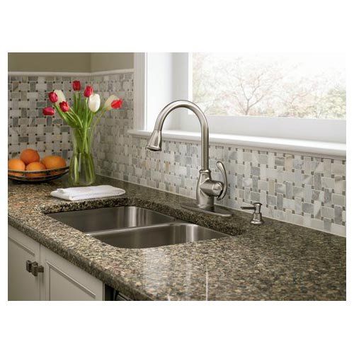  Moen CA87055SRS Single Handle Kitchen Faucet with Pullout Spray from the Terrace Collection, Spot Resist Stainless