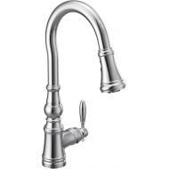 Moen S73004NL Weymouth Shepherds Hook Pulldown Kitchen Faucet Featuring Metal Wand with Power Boost, Polished Nickel