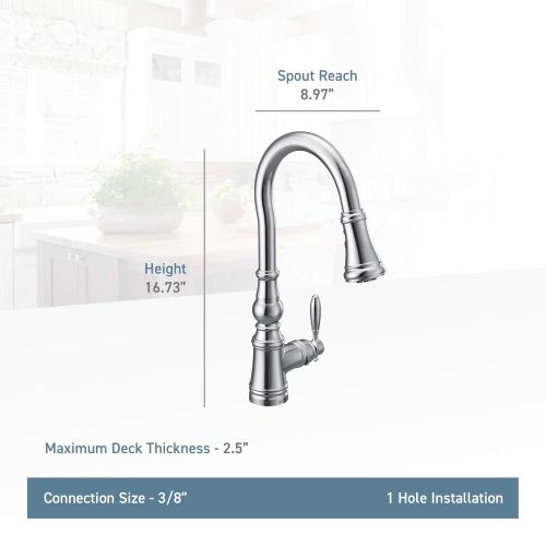  Moen S73004NL Weymouth Shepherds Hook Pulldown Kitchen Faucet Featuring Metal Wand with Power Boost, Polished Nickel