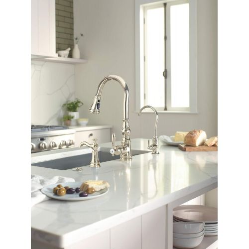  Moen S73004NL Weymouth Shepherds Hook Pulldown Kitchen Faucet Featuring Metal Wand with Power Boost, Polished Nickel