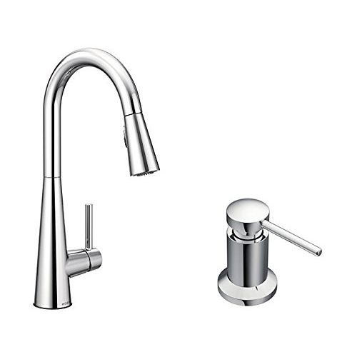  Moen 7864 Sleek One-Handle High Arc Pulldown Kitchen Faucet Featuring Reflex (7864), Chrome with Kitchen Soap and Lotion Dispenser