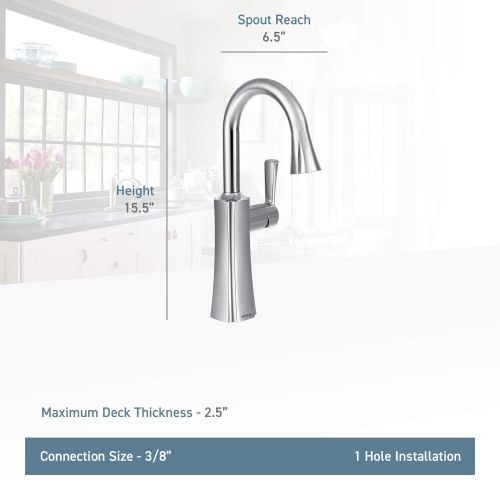  Moen S62608 Etch One-Handle High Arc Pulldown Single Mount Bar Faucet, Chrome