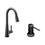 Moen 7864BL Sleek One-Handle High Arc Pulldown Kitchen Faucet Featuring Reflex (7864BL), Matte Black with Kitchen Soap and Lotion Dispenser