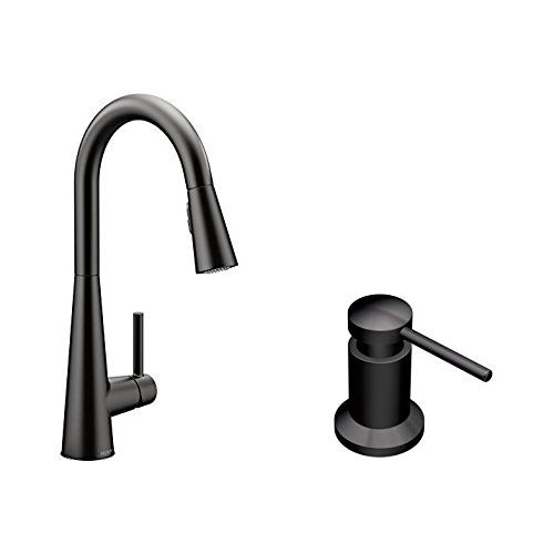  Moen 7864BL Sleek One-Handle High Arc Pulldown Kitchen Faucet Featuring Reflex (7864BL), Matte Black with Kitchen Soap and Lotion Dispenser