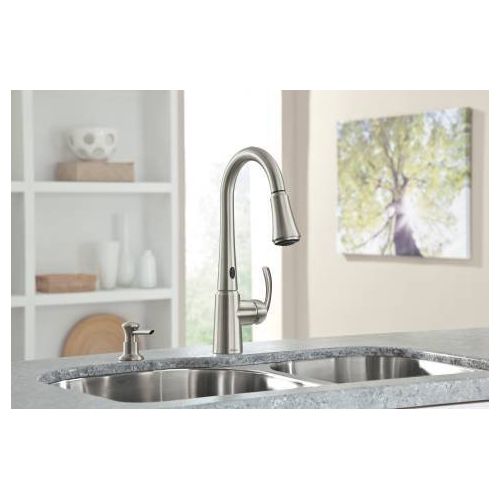  Moen 87359E2SRS Delaney Motion Sense One-Handle High Arc Pulldown Kitchen Faucet Spot Resist Stainless