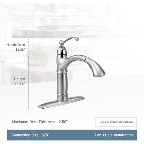  Moen 7295C Brantford One-Handle Pullout Kitchen Faucet Featuring Power Clean and Reflex, Chrome