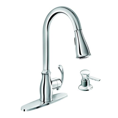  Moen 87910 Pullout Spray High-Arc Kitchen Faucet with Soap Dispenser from the Kipton Collection, Chrome