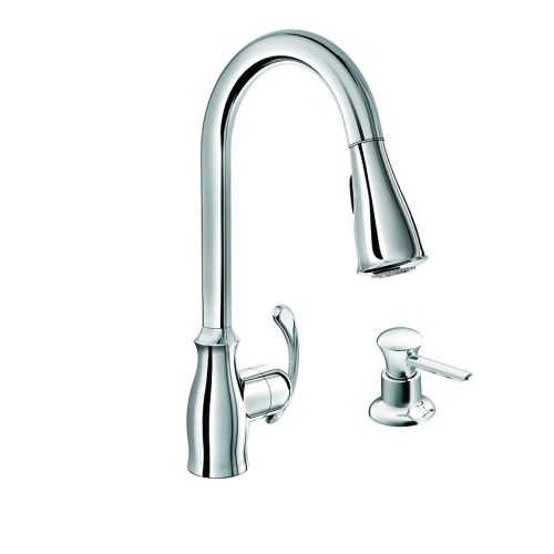  Moen 87910 Pullout Spray High-Arc Kitchen Faucet with Soap Dispenser from the Kipton Collection, Chrome