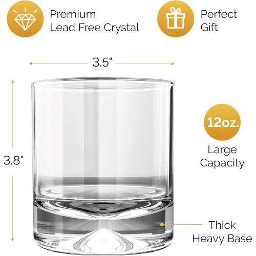  [아마존베스트]MOFADO Crystal Whiskey Glasses - Classic - 12oz (Set of 2) - Hand Blown Crystal - Thick Weighted Bottom Rocks Glasses - Perfect for Scotch, Bourbon and Old Fashioned Cocktails