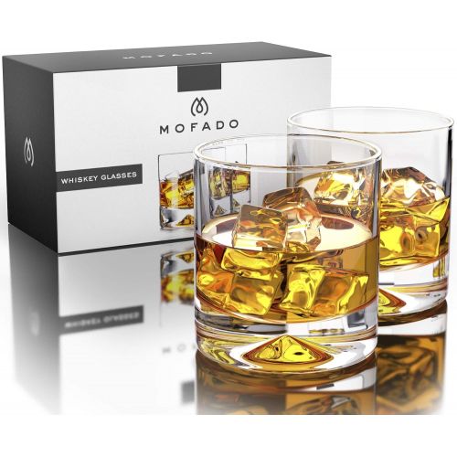  [아마존베스트]MOFADO Crystal Whiskey Glasses - Classic - 12oz (Set of 2) - Hand Blown Crystal - Thick Weighted Bottom Rocks Glasses - Perfect for Scotch, Bourbon and Old Fashioned Cocktails