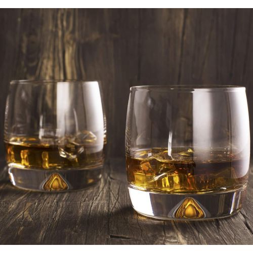  [아마존베스트]MOFADO Crystal Whiskey Glasses - Trendy/Curved - 11oz (Set of 2) - Hand Blown Crystal - Thick Weighted Bottom Rocks Glasses - Perfect for Scotch, Bourbon, Manhattans, Old Fashioned