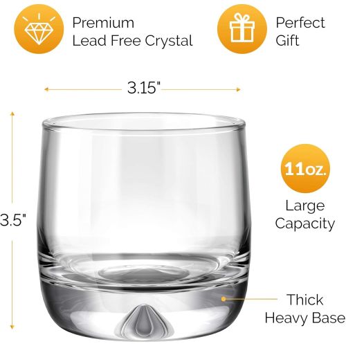  [아마존베스트]MOFADO Crystal Whiskey Glasses - Trendy/Curved - 11oz (Set of 2) - Hand Blown Crystal - Thick Weighted Bottom Rocks Glasses - Perfect for Scotch, Bourbon, Manhattans, Old Fashioned