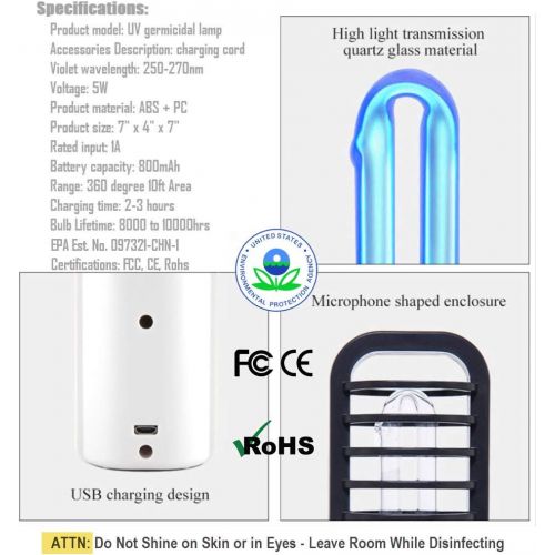  Mogix UV Light Sanitizer Portable UVC Sterilizer Lamp for Room Air & Surfaces with USB Charging for Home, Travel and Business Disinfection (White)