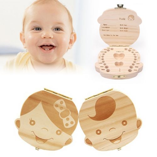  [아마존베스트]Mogoko Baby Teeth Keepsake Boxes Wooden Tooth Fairy Box, Child Kids Tooth Storage Holder Organizer(Boy, English; Customized Personalized Optional)