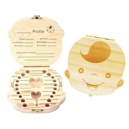  [아마존베스트]Mogoko Baby Teeth Keepsake Boxes Wooden Tooth Fairy Box, Child Kids Tooth Storage Holder Organizer(Boy, English; Customized Personalized Optional)