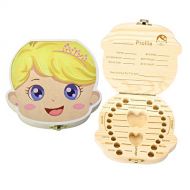 [아마존베스트]Mogoko Cute Print Baby Tooth Box, Wooden Milk Teeth Storage Organizer, Kids Lost Tooth Keeper Box for Girl (English, Princess)