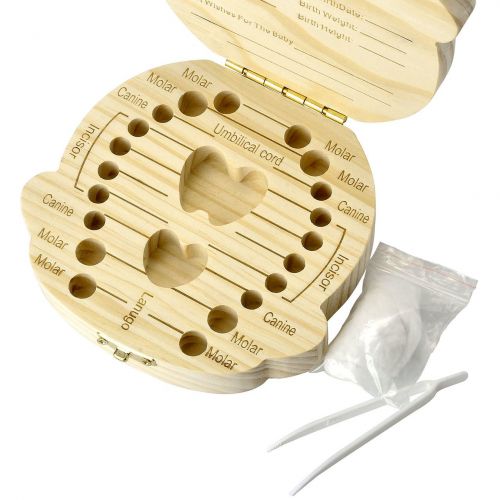  [아마존베스트]Mogoko Cute Print Baby Tooth Box, Wooden Milk Teeth Storage Organizer, Kids Lost Tooth Keeper Box for Girl (English, Princess)