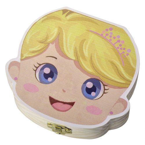  [아마존베스트]Mogoko Cute Print Baby Tooth Box, Wooden Milk Teeth Storage Organizer, Kids Lost Tooth Keeper Box for Girl (English, Princess)