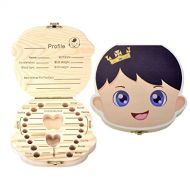 [아마존베스트]Mogoko Cute Print Baby Tooth Box, Wooden Milk Teeth Storage Organizer, Kids Lost Tooth Keeper Box for Boy (English, Prince)