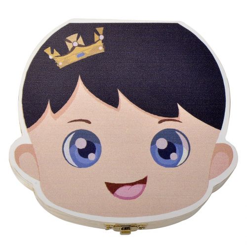  [아마존베스트]Mogoko Cute Print Baby Tooth Box, Wooden Milk Teeth Storage Organizer, Kids Lost Tooth Keeper Box for Boy (English, Prince)