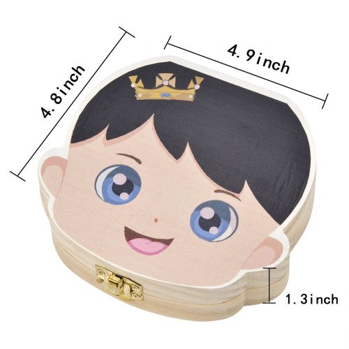  [아마존베스트]Mogoko Cute Print Baby Tooth Box, Wooden Milk Teeth Storage Case Lost Tooth Organizer for Boy (Spanish, Prince)