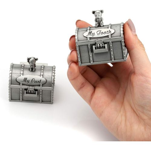  [아마존베스트]Mogoko Baby Tooth Treasure Chest Box, Silver Tooth Holder and Curl Organizer Set, Cute Teeth Fairy Keepsake Box for Child Kids