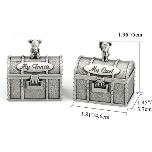  [아마존베스트]Mogoko Baby Tooth Treasure Chest Box, Silver Tooth Holder and Curl Organizer Set, Cute Teeth Fairy Keepsake Box for Child Kids