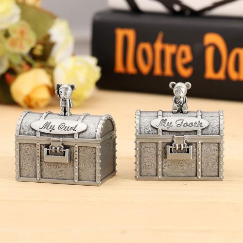  [아마존베스트]Mogoko Baby Tooth Treasure Chest Box, Silver Tooth Holder and Curl Organizer Set, Cute Teeth Fairy Keepsake Box for Child Kids