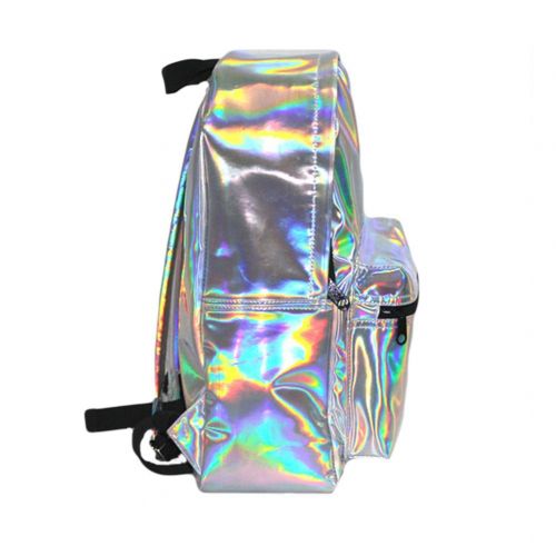  Mogor Girls Sliver Holographic Laser Leather School Backpack Travel Casual Daypack