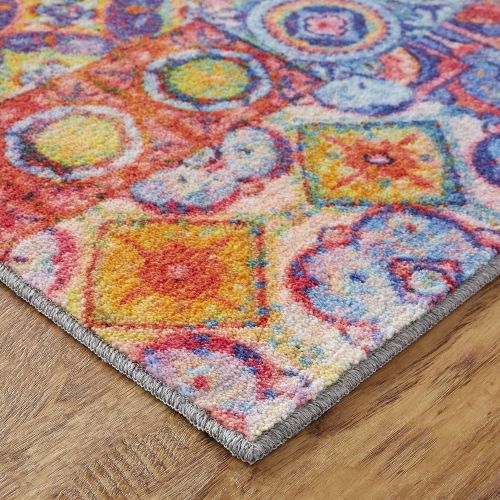  Mohawk Home Prismatic Coyle Floral Checkerboard Precision Printed Area Rug, 5x8, Rainbow