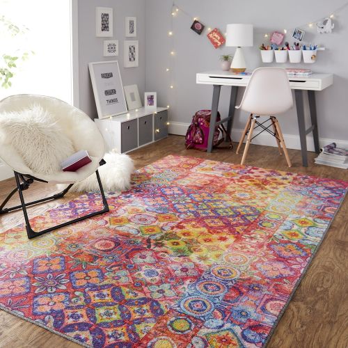  Mohawk Home Prismatic Coyle Floral Checkerboard Precision Printed Area Rug, 5x8, Rainbow