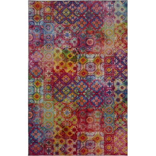  Mohawk Home Prismatic Coyle Floral Checkerboard Precision Printed Area Rug, 5x8, Rainbow