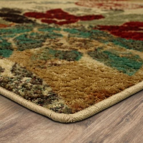  Mohawk Home Strata Geo Floral Pattern Printed Area Rug, 5x8, Tan