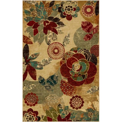  Mohawk Home Strata Geo Floral Pattern Printed Area Rug, 5x8, Tan