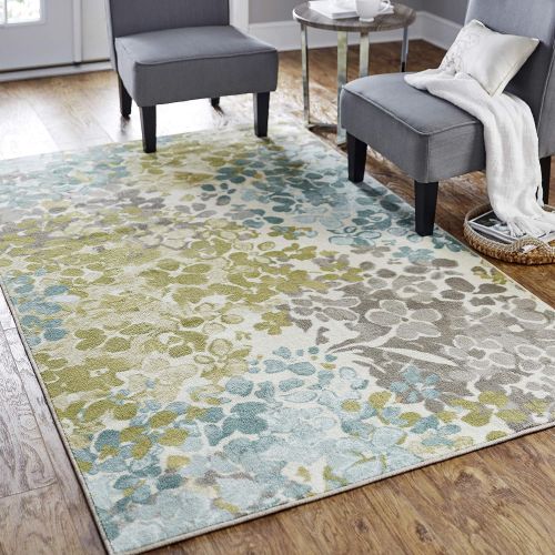  Mohawk Home Aurora Radiance Abstract Floral Printed Area Rug, 5x8, Aqua Multicolor