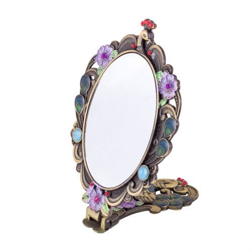  Moiom Vintage Style Foldable Oval Peacock Pattern Makeup Hand/Table Mirror (Antique Silver)