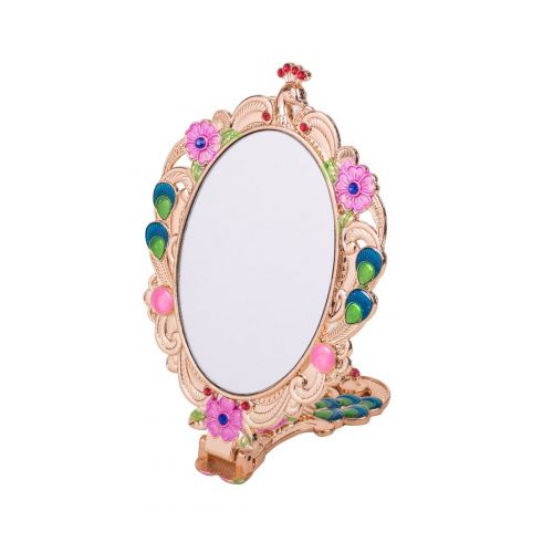  Moiom Vintage Style Foldable Oval Peacock Pattern Makeup Hand/Table Mirror (Antique Silver)
